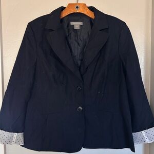 Ann Taylor Navy Blazer with Polka Dot Cuff Detail – Size 16